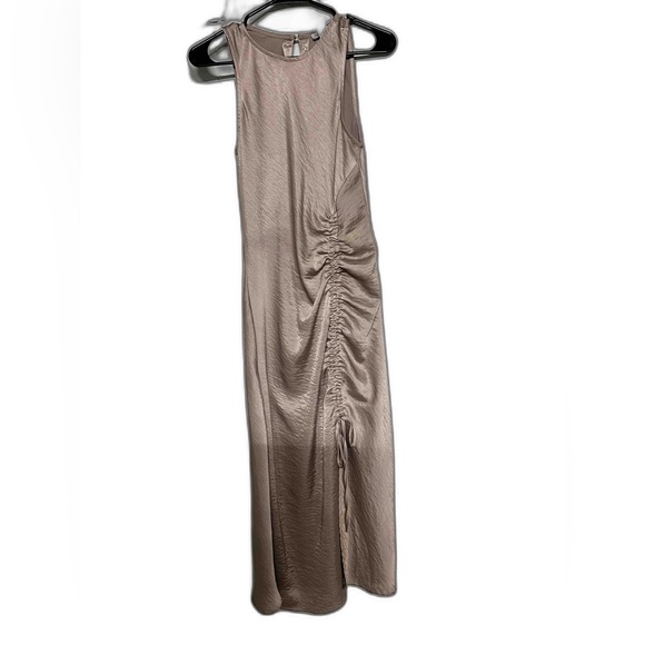 House of Harlow 1960 Tan and Gold Ruched Asymmetrical Maxi Dress - Picture 1 of 9
